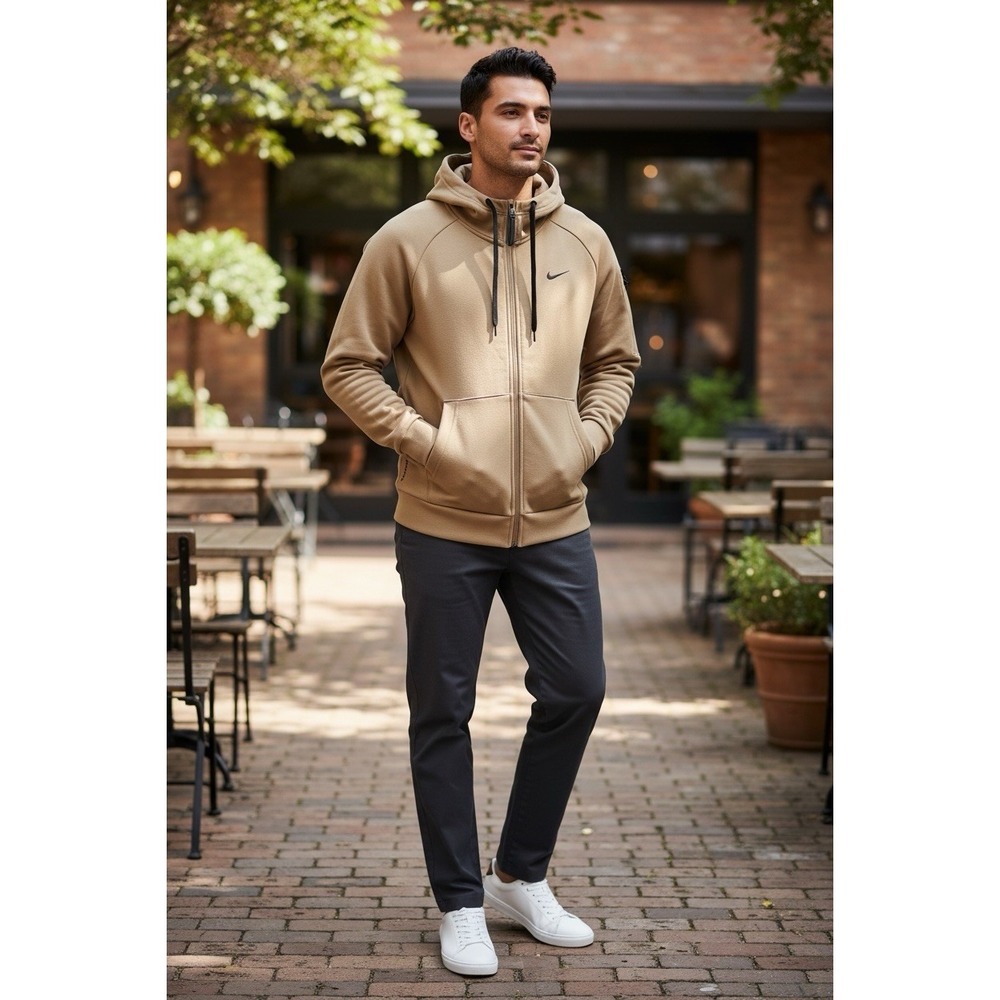 Nike Therma Fit Full Zip Hoodie Khaki Black Size XXL Training Outdoor Gymwear - Picture 1 of 5